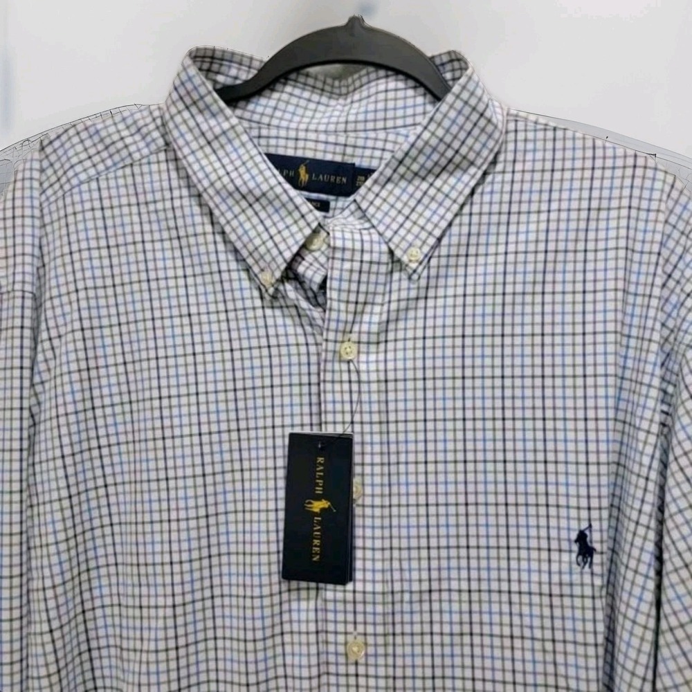 NWT Polo Ralph Lauren Performance Shirt Mens 2XB 2TG Gingham Check Long-Sleeve